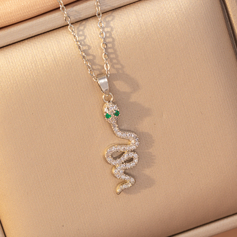 [copper inlaid with zirconium] cross-border hot-selling snake-shaped necklace for women, personalized fashion stainless steel elegant accessible luxury clavicle chain jewelry