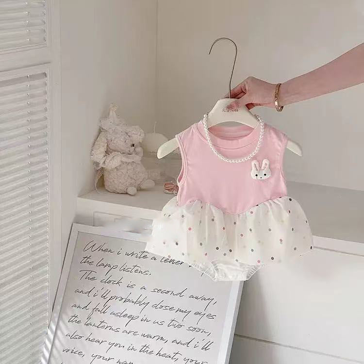 Newborn & infant baby girl summer outfit: adorable romper with princess cake skirt - fresh & sweet one-piece