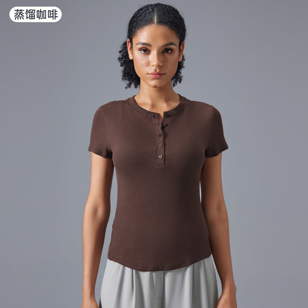 Modal yoga top - women's short sleeve, stretchy, comfortable, skin-friendly fitness t-shirt, slim fit, figure-flattering activewear top d25097