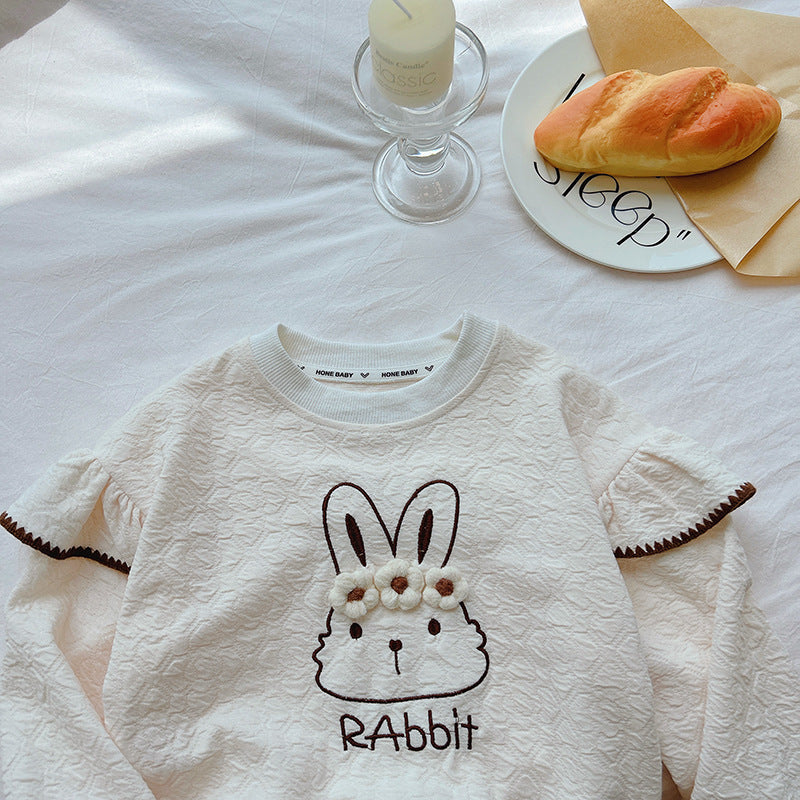 Girls' autumn new collection: cute bunny print sweatshirt, perfect for layering or wearing on its own. sizes 110-160. long-sleeve tee for little girls, style t