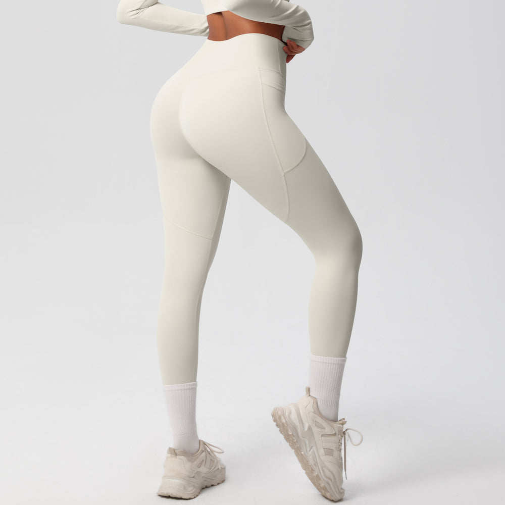 new arrivalhigh waist hip lifting tight yoga pants nude quick-drying flap pocket pants outdoor running fitness sports pants