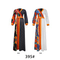 Amazon  printingv neckdress cross-border export african plus sizelong sleeves chiffon skirt with belt