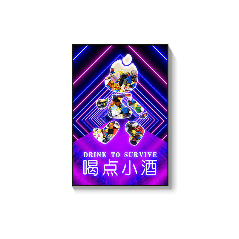 Trend luminous violence bear decorative painting hairdresser bar KTV creative led ambient light building block bear kaws hanging painting