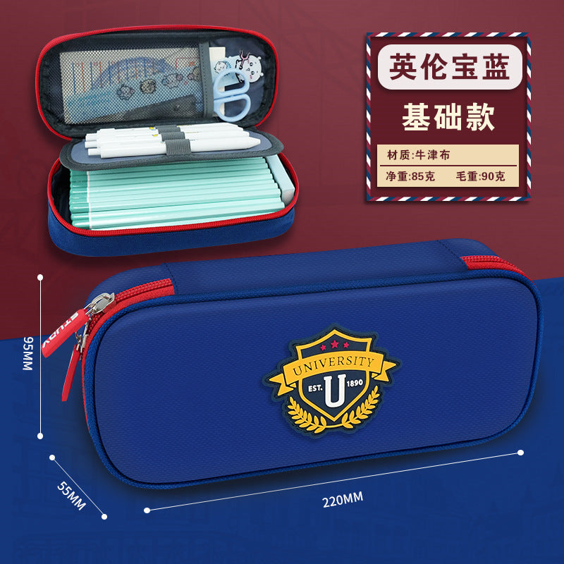 British style pencil bag three-layer large-capacity stationery box student high-value pencil case canvas stationery bag pencil bag wholesale
