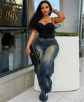 European and american women's wide-leg jeans -  cross-border fashion: washed, tie-dye, distressed straight-leg cargo pants