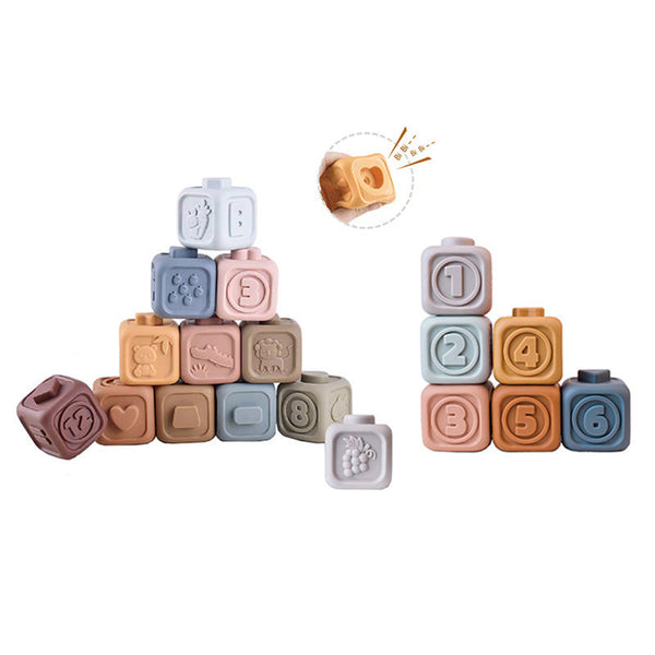 Cross-border  export baby cognitive relief square soft rubber stacking Le baby vinyl soft rubber building block toy