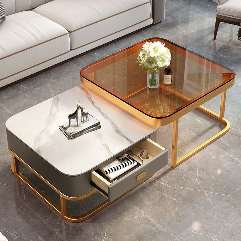 Modern minimalist sintered stone coffee table - luxury, trendy, space-saving design for small living rooms - available in various sizes for creative home combinations