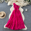 Accessible luxury socialite style sleeveless slanted shoulder silmdress women's summer pleated waist slimming look a-line skirtelegant dress