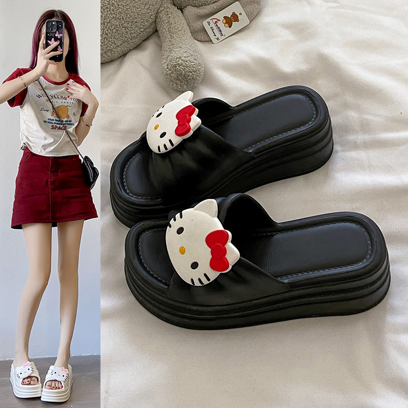 Kt cat cute slippers women's new thick sole home outwear easiest for matchnon-slip stomping on shit feeling cool slippers women