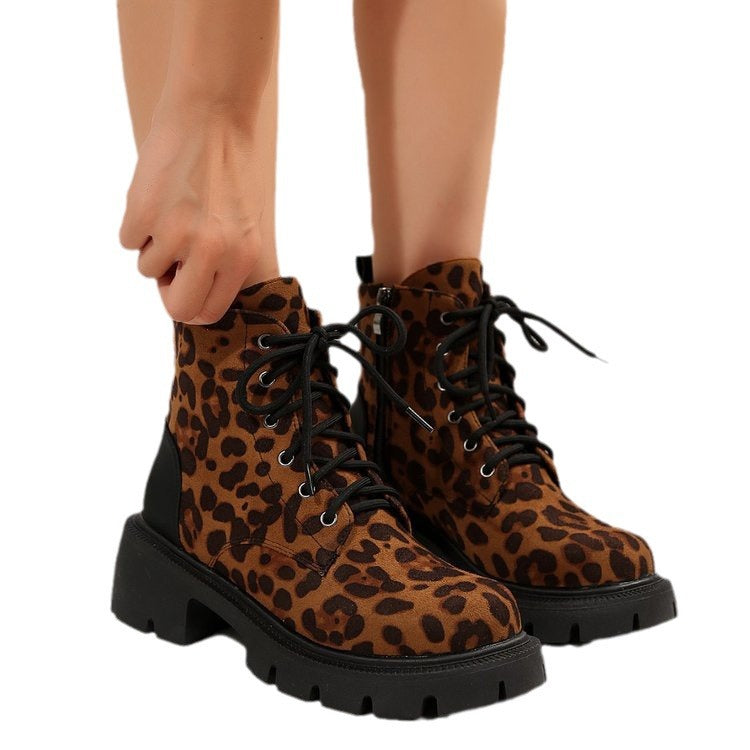 Fashionexportplus size thick heel round toe leopard print short boots women's suede manufacturer in stockfall and winter women's boots