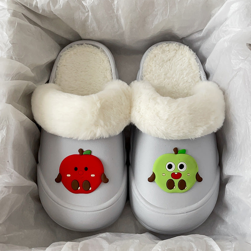 Popular new cotton slippers for women 2024winterheattech cartoon apple cute baotoustuffed couple shoes for home