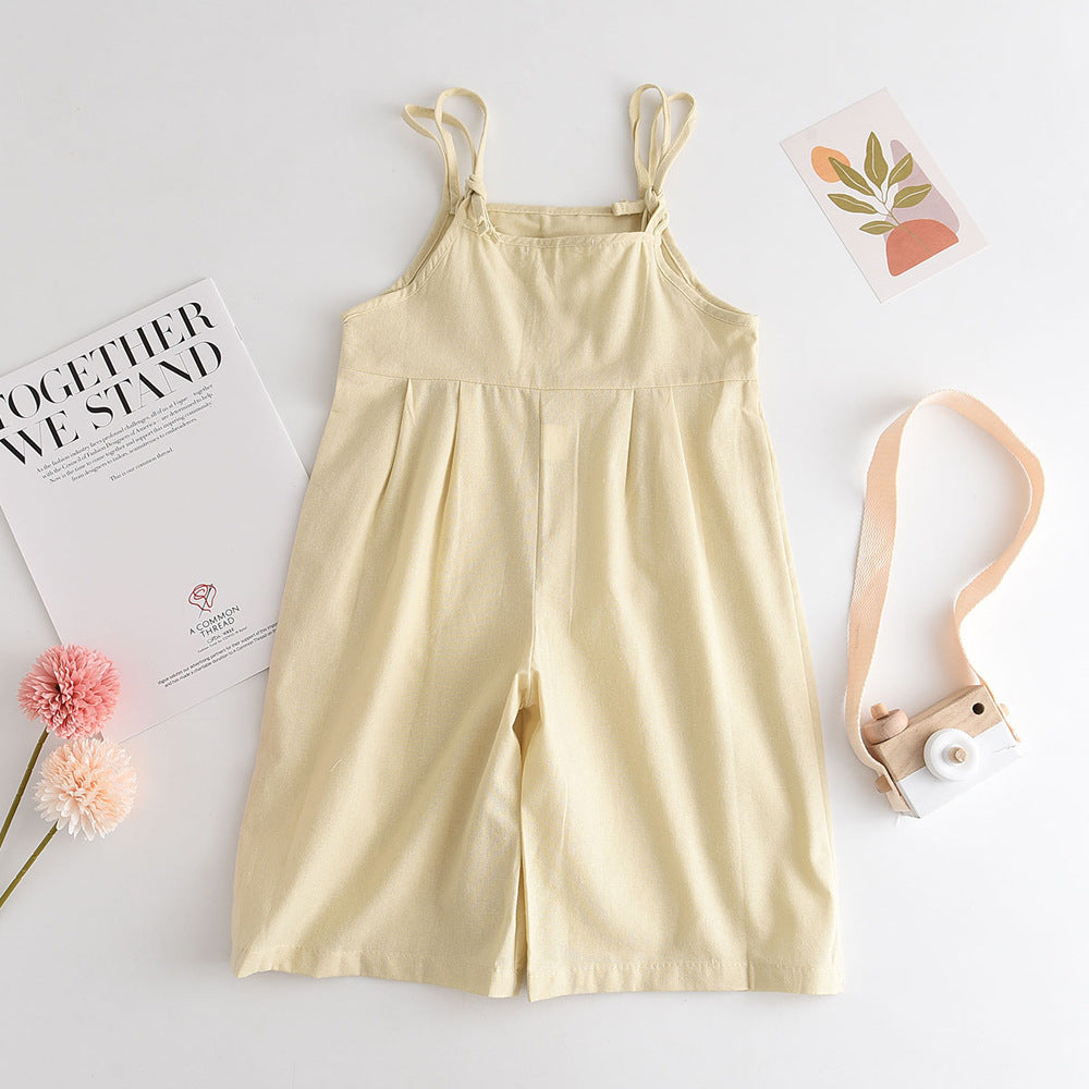 Baby girl cotton and linen overalls south asian ethnic style embroider flower loose cotton and linen overalls jumpsuit children's pants