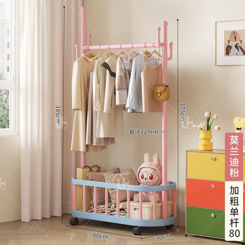 Simple clothes hanger floor-standing vertical clothes hanger movable wheeled student dormitory thickened clothes hanger dopamine coat rack