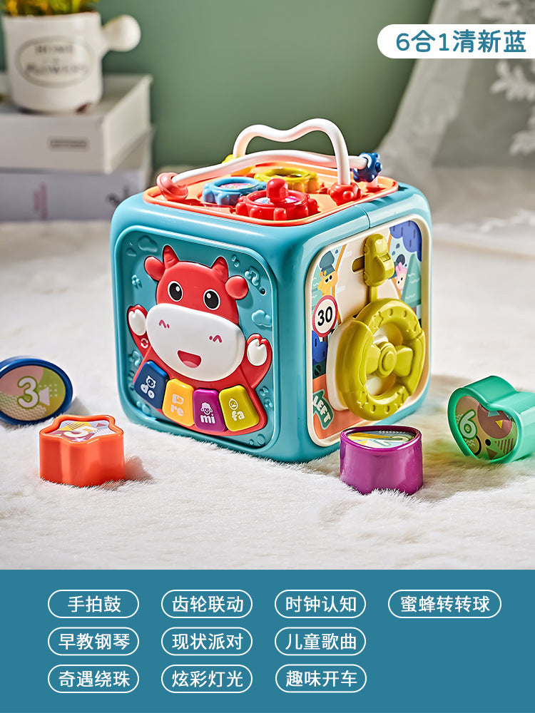 Baby multifunctional hexahedron children's educational early learning hand drum baby music patting drum toy shape recognition