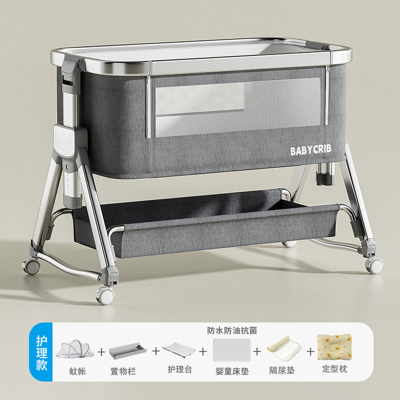 Aluminum alloy baby crib - portable, foldable, and convertible bassinet - multifunctional newborn bed - splice-together large bed