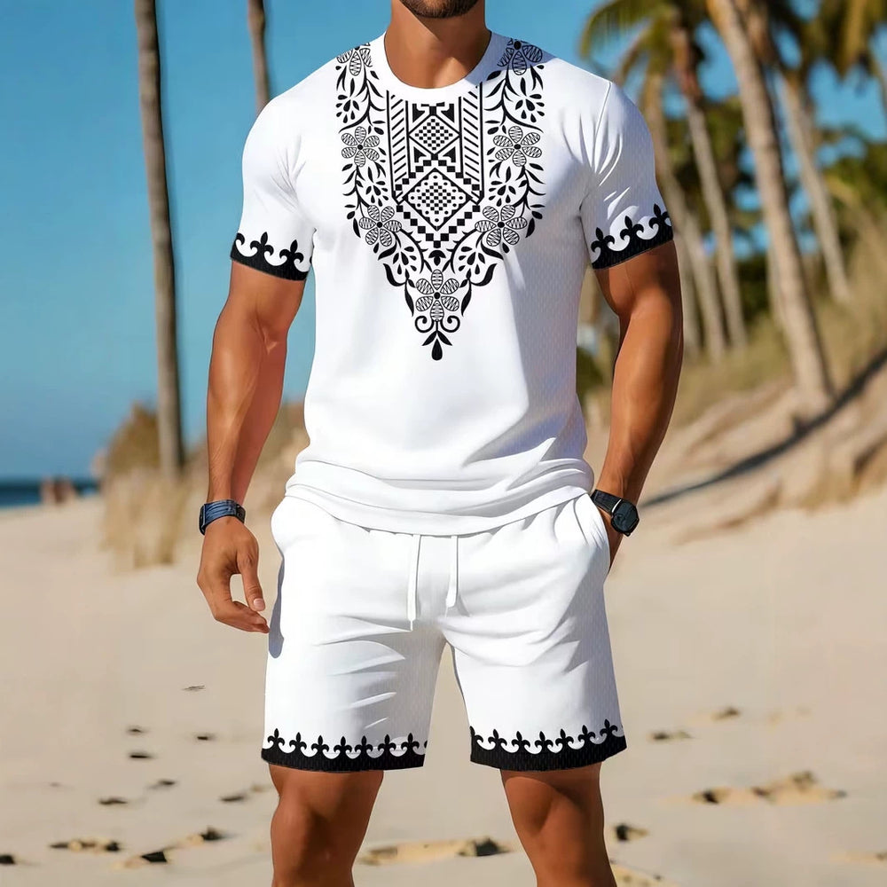 men's short-sleeve and shorts set, casual sportswear set, 3d printed cross-border hot seller, dropshipping available