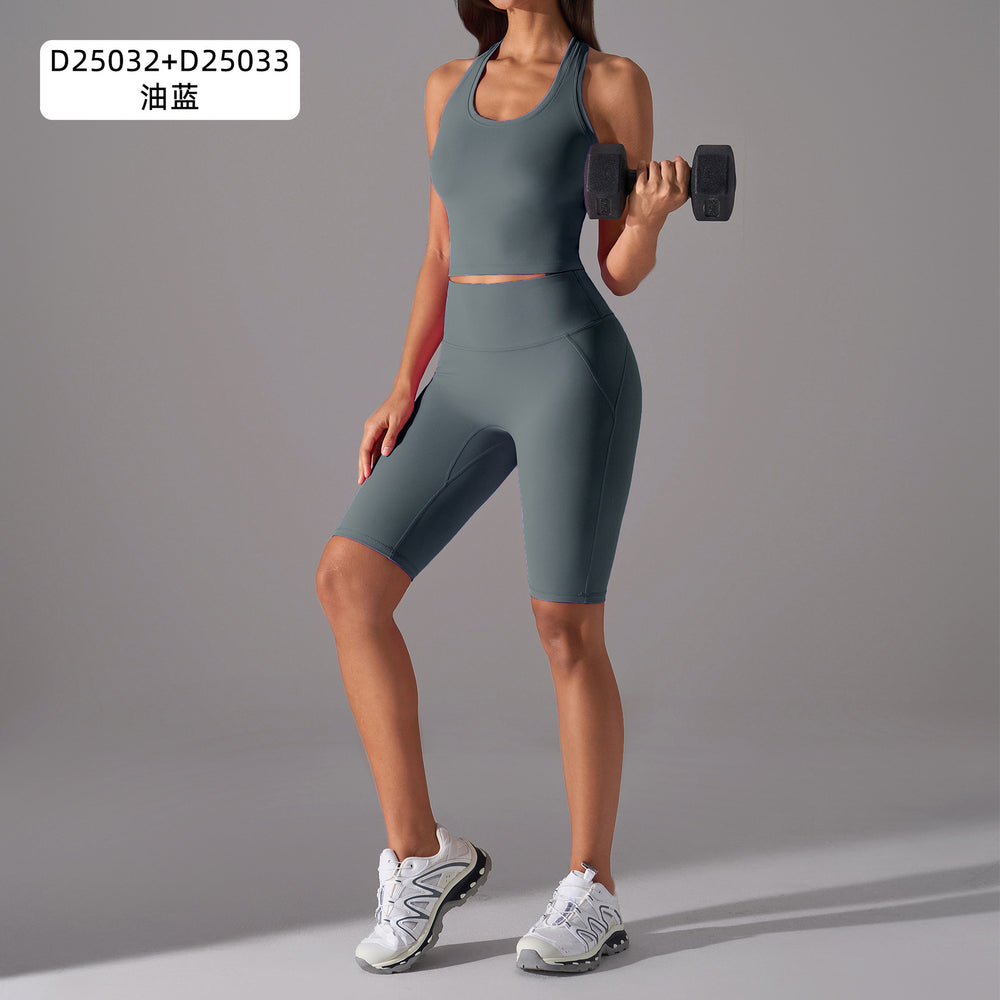 Naked feeling high-intensity sports bra women's no embarrassment line elastic tummy tight half length pants fitness yoga suitsuit