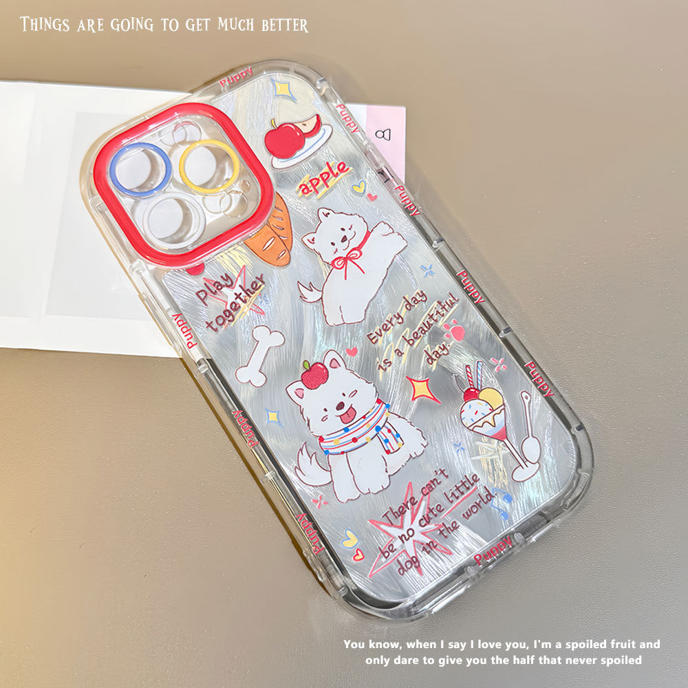 New arrivalcute puppy round edge anti-fingerprint feather gauze mobile phone case suitable for 16promaxiphone15 protective cover