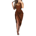 cross-border women's fashion: solid color sexy slit maxi dress, ruched one-shoulder evening gown