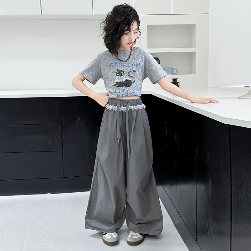 Girls' summer outfit set  new korean style chic fashionable girl's spring and autumn base layer casual pants two-piece set