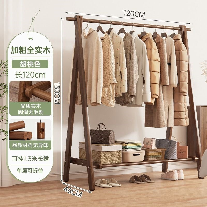 Foldable solid wood clothes rack - freestanding wardrobe for bedroom, living room, and home use - clothes storage, coat rack, and drying rack for rooms