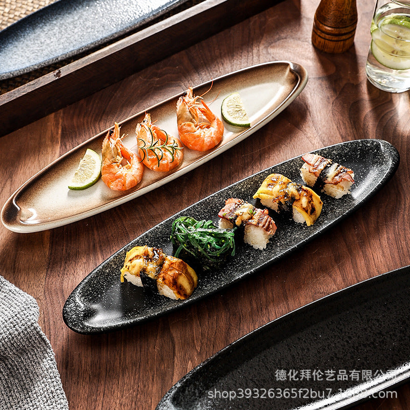Japanese creative large long sushi plate oval plate sushi sashimi plate day-shaped plate restaurant wine business plate