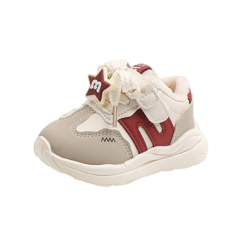 Clearance sale: two-layer cotton warm flannel children's shoes - boys' and girls' athletic shoes, lightweight sole kids' crocs, baby cotton shoes
