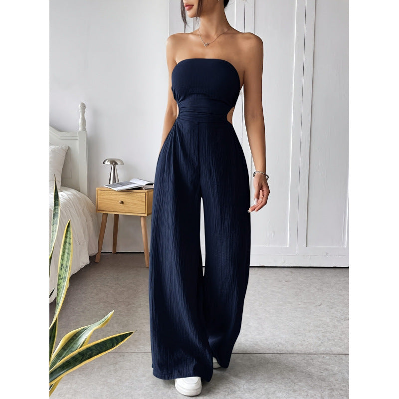 code new arrival  original women's tube top backless jumpsuit navy blue