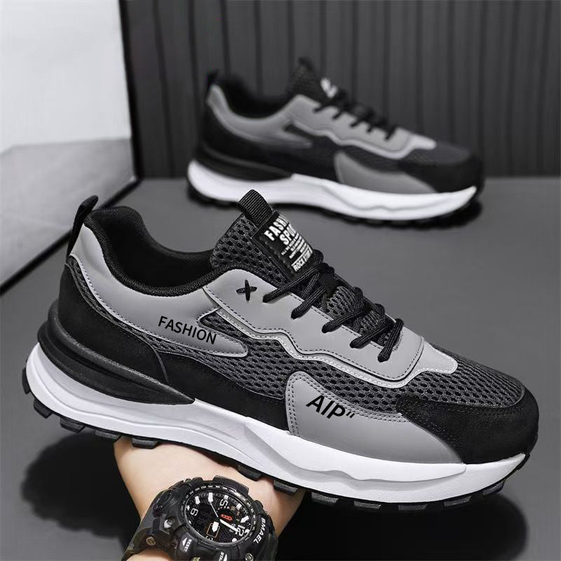 2025 new spring men's mesh breathable chunky sneakers - athletic, casual, trendy, thick-soled, height-increasing, work safety shoes for men