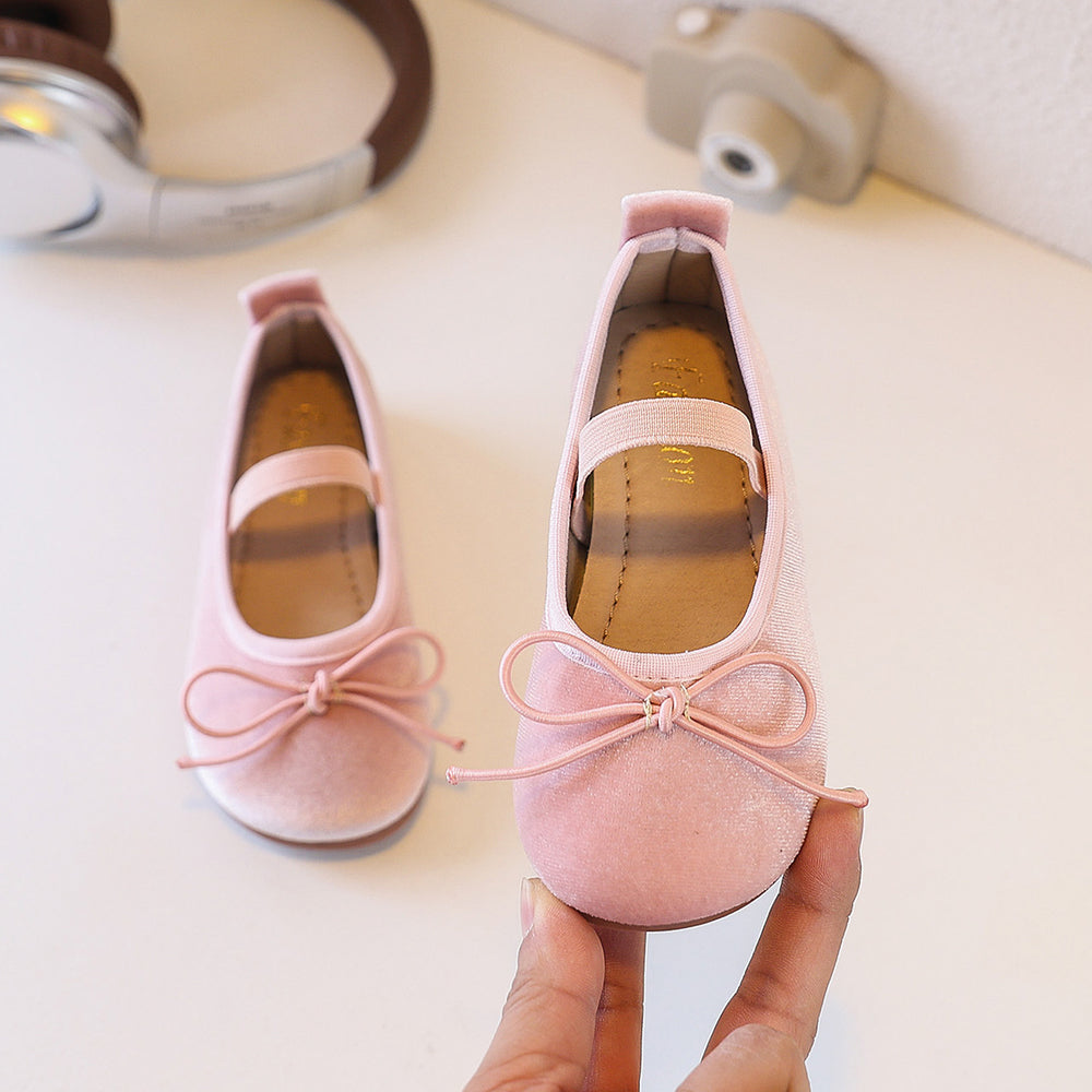 Ready-to-ship korean-style bow-tie princess leather shoes for kids, bean shoes, simple and stylish soft-soled flats for babies
