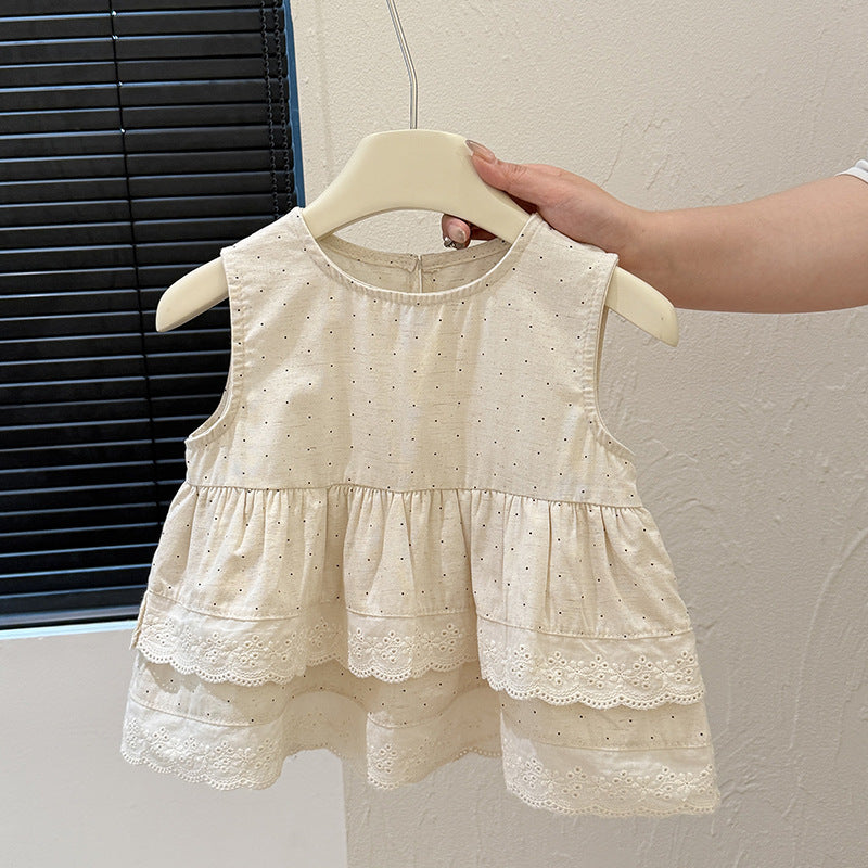 New girls' summer korean style sleeveless polka dot outfit - versatile, stylish, and trendy kids' clothing for baby girls