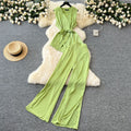 Light mature style summer dress for women new arrivalsense of design strap waist sleeveless satintopshigh waist slit mop pants pants
