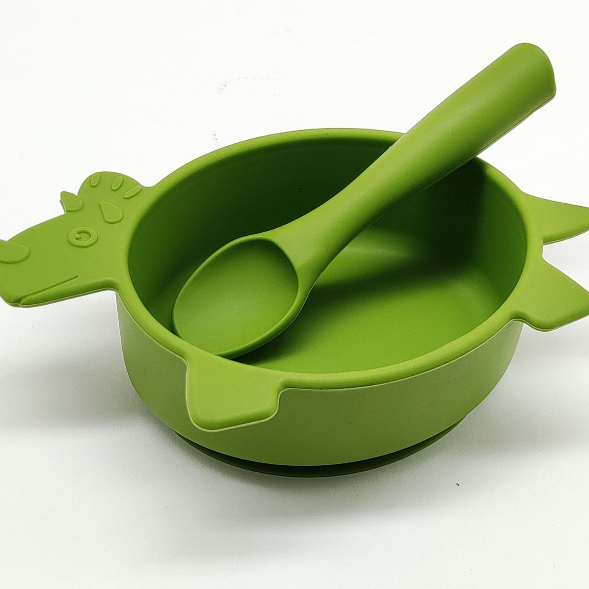 Cross-border hot-selling silicone dinosaur bowls and spoons, Mengqu non-slip tableware two-piece set, baby complementary food silicone bowls and spoons wholesale