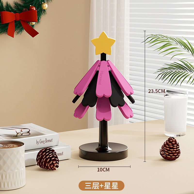 Christmas tree silicone insulation mat, a tree creative coaster, anti-scalding, foldable placemat, for home pot holder, daily use ornaments