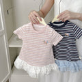 new striped lace trim short sleeve t-shirt for women - spring/summer design, super stylish, unique, and beautiful top