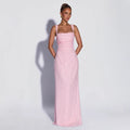 Stylishsequinpure colortube topdress women's springnew arrivalsleevelessfashionsling slit waist long skirt