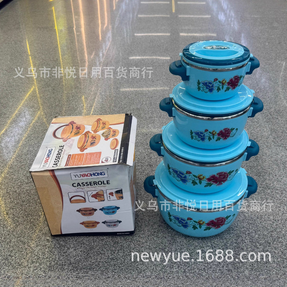 foreign trade factory direct sales insulated bucket insulated pot abs plus stainless steel household tableware fresh-keeping pot four-piece set