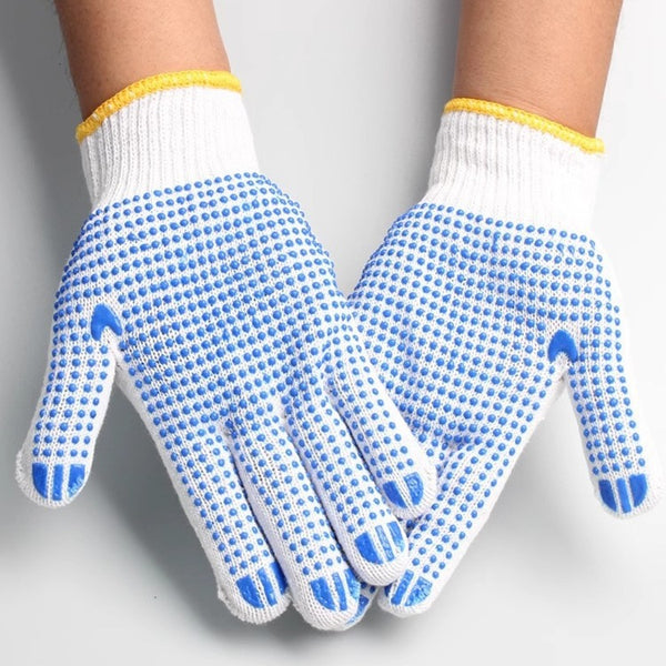 Labor protection cotton yarn Labor wear-resistant and durable Thickened anti-skid site protection Labor protection point plastic anti-skid dispensing bead gloves