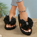 Women's summer fashion slippers - rhinestone platform flat heel bow beach sandals - flip-flops & thongs for the beach