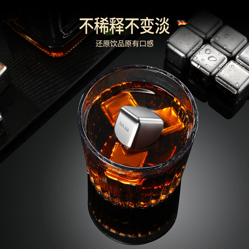 304 stainless steel round ice grain whiskey cooling stone quick-frozen metal grain ice cube box wine set ice wine stone