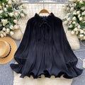 Gentle wind elegant bell sleeve pleated shirt for women autumfrenchlooseslimming lookcasualrufflestops