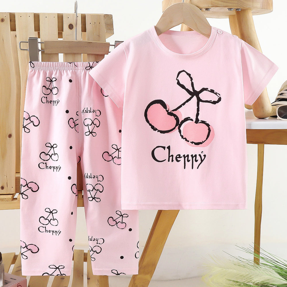 Kids' short-sleeve cotton set: summer t-shirt & pajamas for boys & girls - perfect for home wear and sleepwear