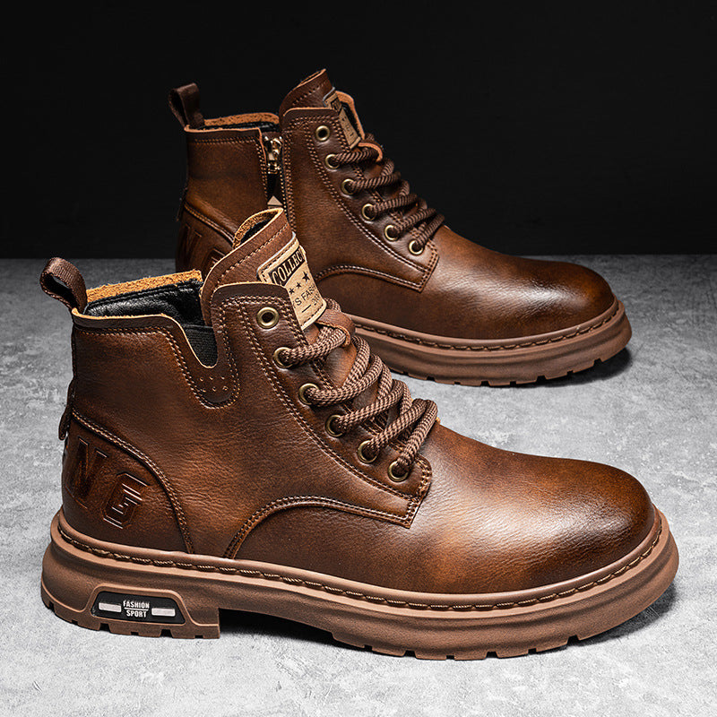 Men's 2026 spring hot-selling martin boots, high-top leather work shoes, thickened, non-slip, wear-resistant, trendy footwear