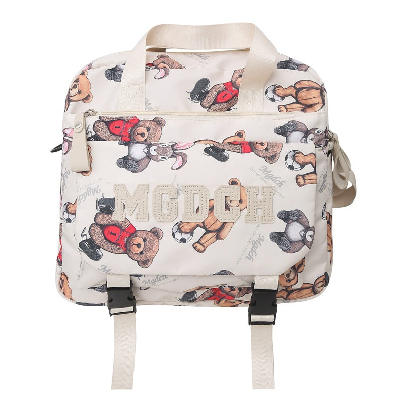 New schoolbag for female junior high school students, simple printed bear, large-capacity backpack, trendy college student couple computer bag