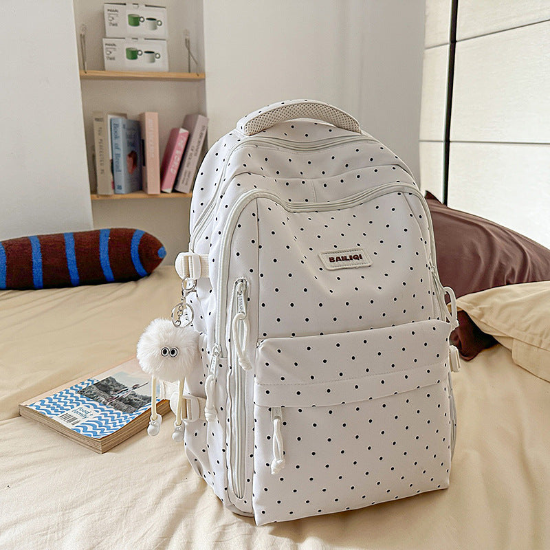 Rustic style backpack for female college students - minimalist polka dot floral cute girl's backpack - large capacity women's school bag