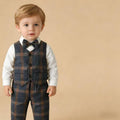 Stylish boys' suit set: british style gentleman's outfit with vest, plaid suit for children, perfect for first birthday celebrations