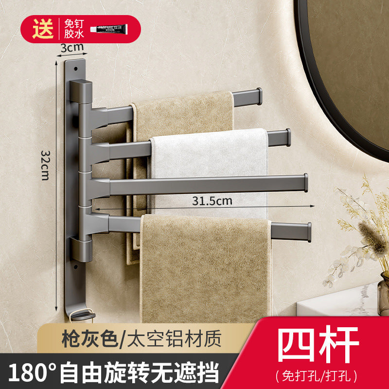 Space aluminum punch-free bathroom towel rack black foldablerotate towel bar multi-layer shelf bathroom storage rack