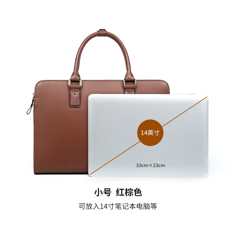 New leather men's bag two-layer cowhide computer bag business men's briefcase horizontal large-capacity men's handbag