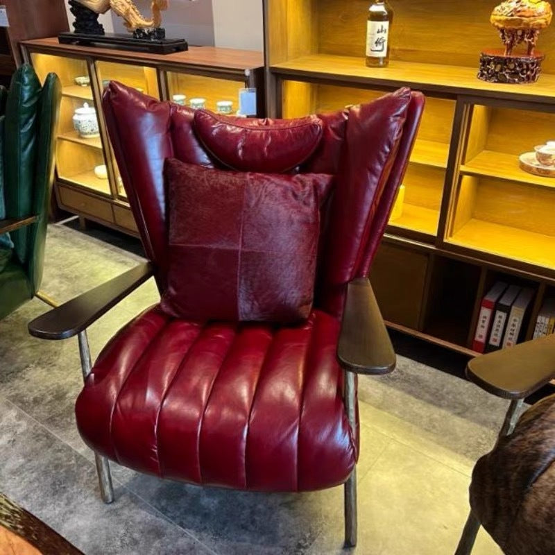Used tea room owner chair oil wax leather single sofa living room casual chair designer retroaccessible luxury godfather chair