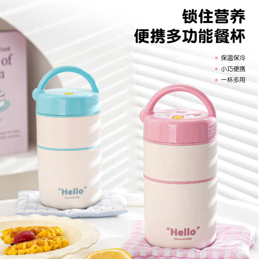 Stainless steel double-layer insulated lunch box, insulated lunch bucket, canteen food carrier, office worker meal delivery, multi-layer food container, gift